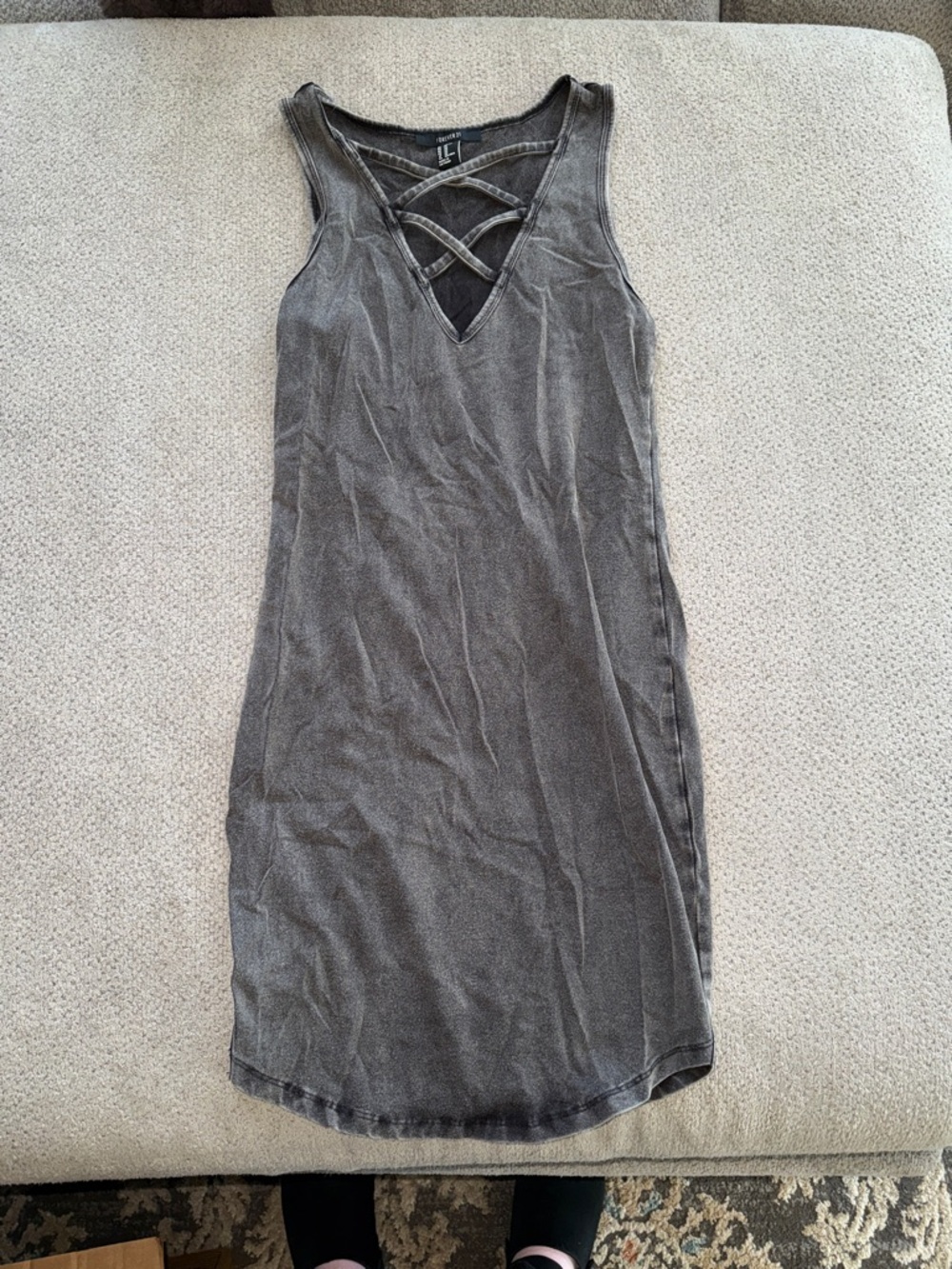 Crisscross V-Neck Tank Dress in Washed Gray